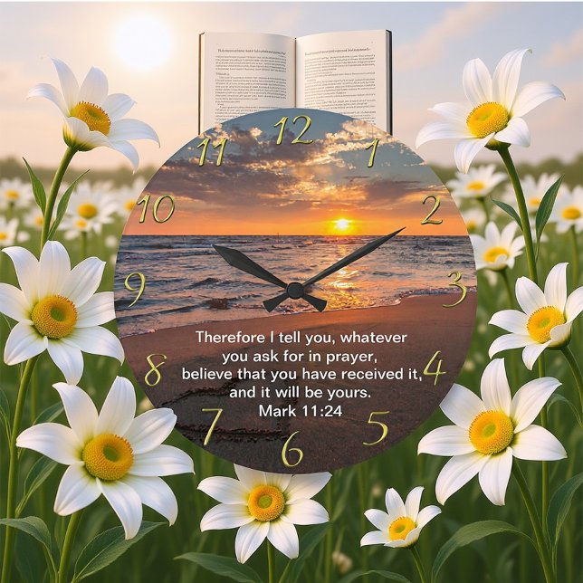 Christian Faith cross with Mark 11:24  Large Clock (Creator Uploaded)