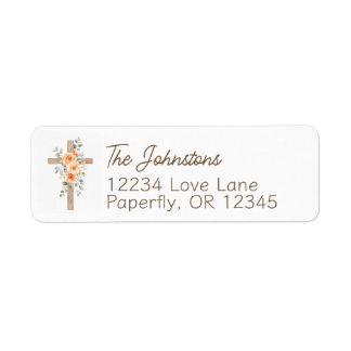 Christian Faith Cross with Orange Flowers  Return Address Label