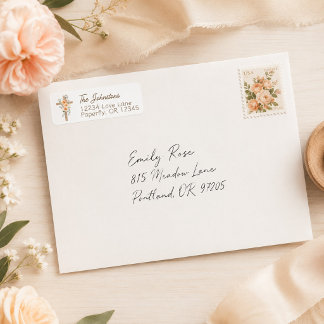 Christian Faith Cross with Orange Flowers Return Address Label