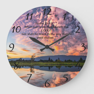 Christian Faith cross with Psalm 25:12  Large Clock