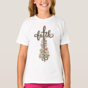Christian Faith Floral Cross Typography Design  T-Shirt