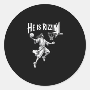 Christian Faith He Is Rizzin Jesus Sketll Hoop Classic Round Sticker