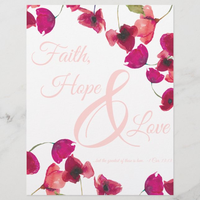Christian Faith, Hope and Love Scripture Floral Custom Letterhead (Front)