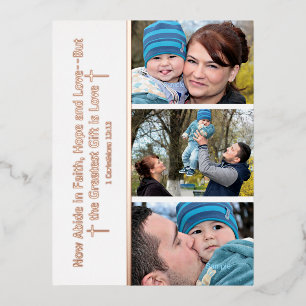 Christian Faith Hope Love Scripture 3 Photo Foil Holiday Postcard