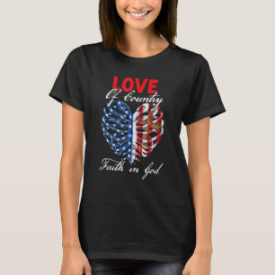 Christian Faith In God Patriotic Heart Cross 4th o T-Shirt