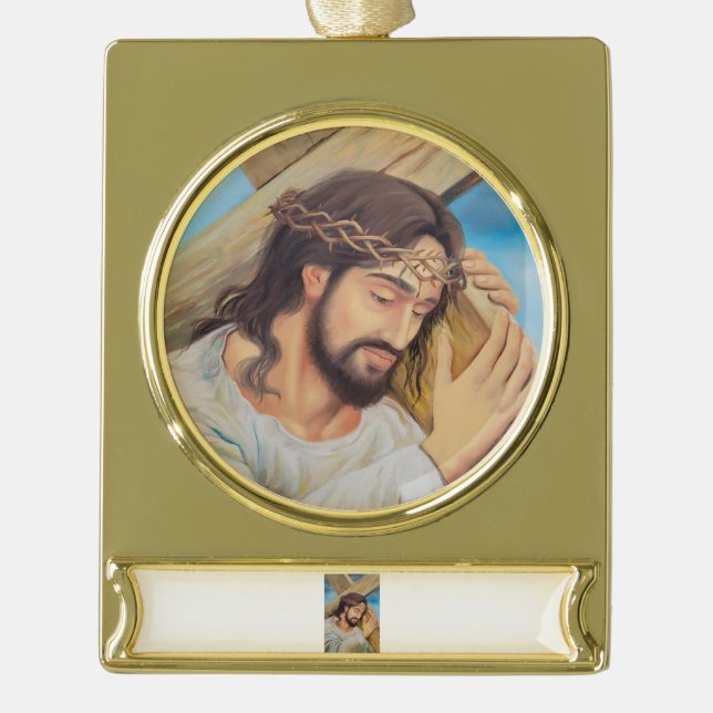 Christian Faith Jesus Christ Gold Plated Banner Ornament (Front)