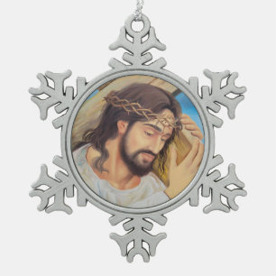 Christian Faith Jesus Christ Snowflake Pewter Christmas Ornament