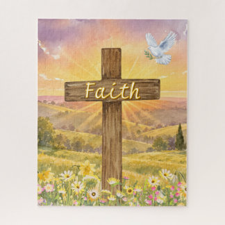 Christian Faith Pastoral Scene Cross And Dove Jigsaw Puzzle