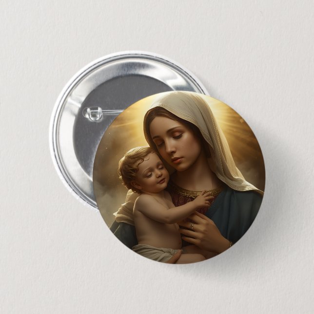 Christian Faith Pin Button | Mother Mary and Jesus (Front & Back)
