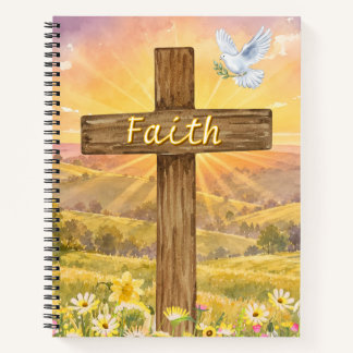 Christian Faith Rustic Wooden Cross At Sunrise Notebook