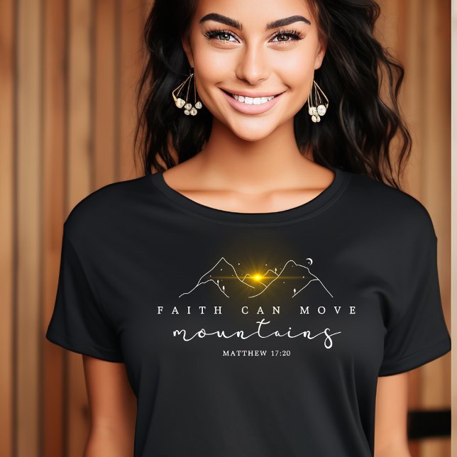 Christian Faith Sunrise In Mountains White Script T-Shirt (Creator Uploaded)