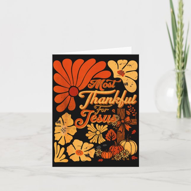 Christian Fall Thanksgiving Autumn Most Thankful F Card (Front)