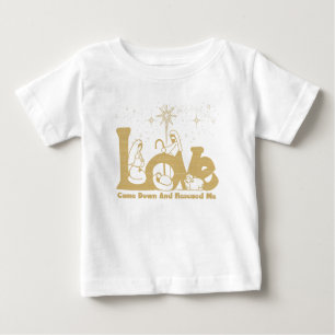 Christian Family Christmas Nativity Scene Gold Baby T-Shirt