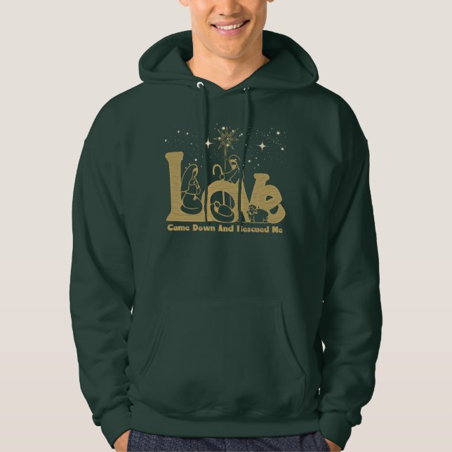 Christian Family Christmas Nativity Scene Gold Hoodie (Front)