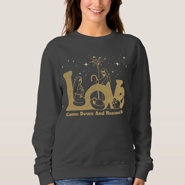 Christian Family Christmas Nativity Scene Gold Sweatshirt (Front)