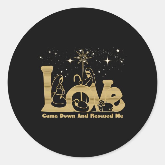 Christian Family Christmas Nativity Scene Gold T S Classic Round Sticker (Front)