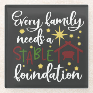 Christian Family Christmas Stable Foundation Glass Coaster