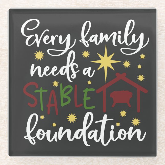 Christian Family Christmas Stable Foundation Glass Coaster (Front)