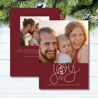 Christian Family Elegant Joy Nativity Photo Holiday Card