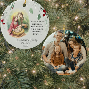 Christian Family Nativity Custom Photo Ceramic Ornament