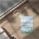 Christian Fathers Day Bible Verse Key Ring<br><div class="desc">This Father's Day keychain features a serene watercolor valley design paired with a meaningful Bible verse from Romans 15:13. The message focuses on hope, joy and peace, offering simple encouragement that Dad can carry with him each day. On the back is a Father’s Day prayer and space to write your...</div>