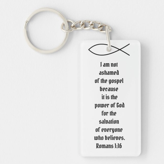 Christian Fish Romans 1:16 Custom Bible Verse Key Ring (Front)