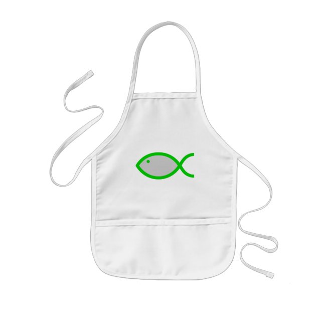 Christian Fish Symbol - Grey with Green Kids Apron (Front)