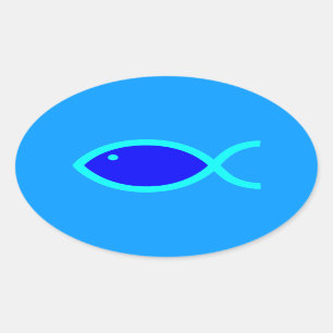 Christian Fish Symbol - LOUD! Blue and Aqua Oval Sticker
