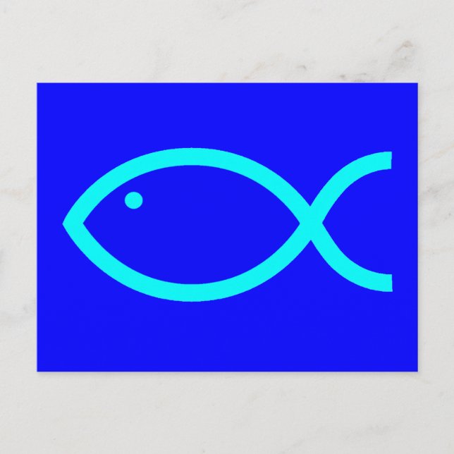 Christian Fish Symbol - LOUD! Blue and Aqua Postcard (Front)