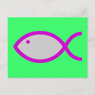Christian Fish Symbol - LOUD! Grey and Pink Postcard