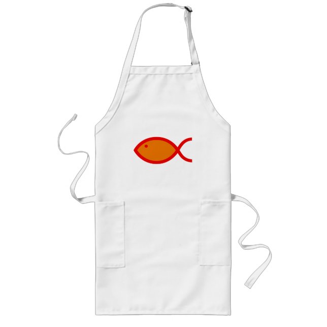 Christian Fish Symbol - LOUD! Orange and Red Long Apron (Front)