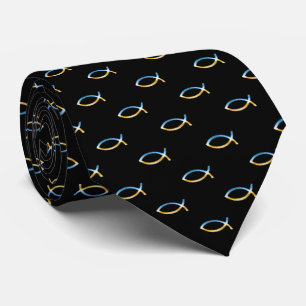 Christian Fish Symbol Pattern Elegant Black Tie