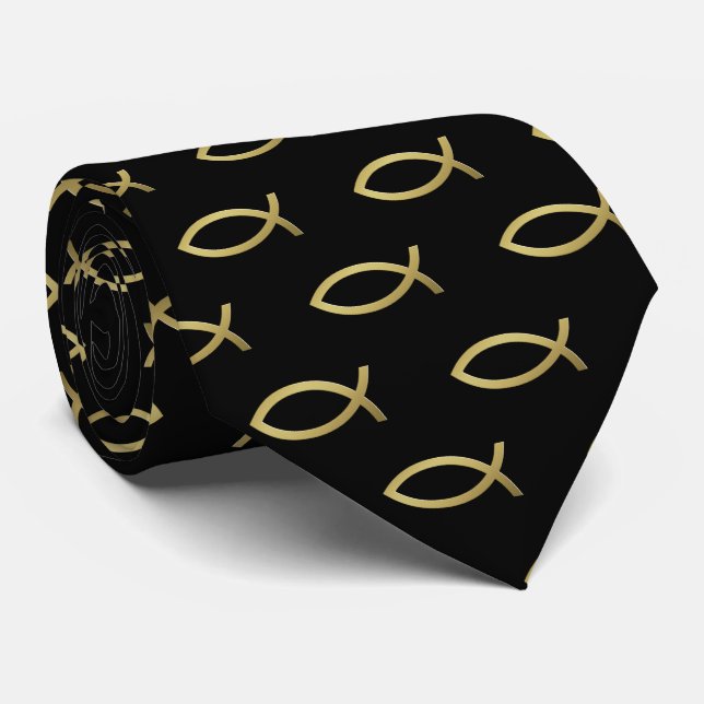 Christian Fish Symbol Pattern | Gold Tie (Rolled)