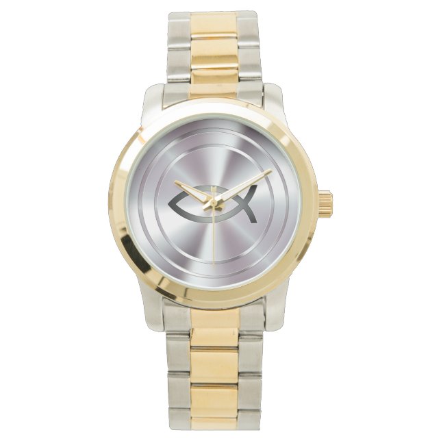 Christian Fish Symbol | silver chrome Watch (Front)