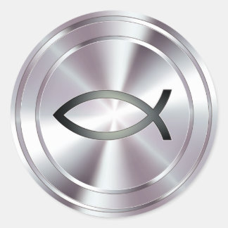 Christian Fish Symbol - silver Classic Round Sticker