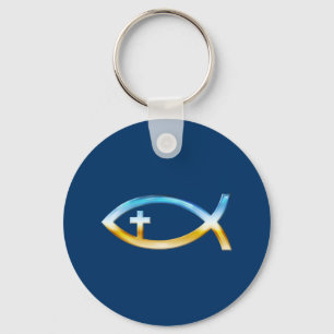 Christian Fish Symbol with Crucifix - Sky & Ground Key Ring