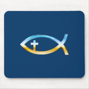 Christian Fish Symbol with Crucifix - Sky & Ground Mouse Pad