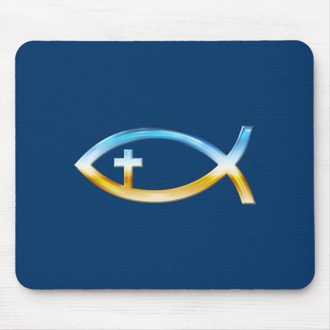 Christian Fish Symbol with Crucifix - Sky & Ground Mouse Pad (Front)