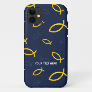 Christian Fish Symbols on blue background iPhone 11 Case