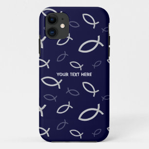 Christian Fish Symbols on blue background iPhone 11 Case