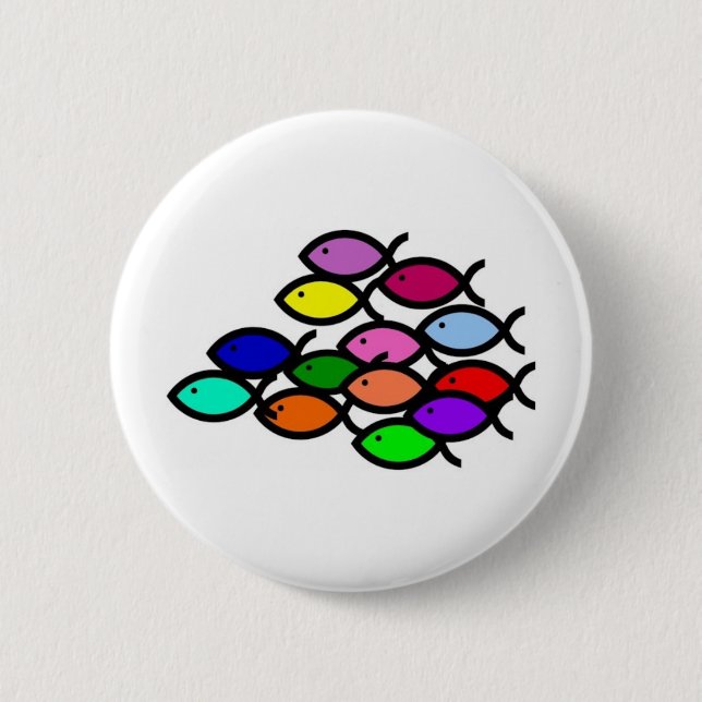 Christian Fish Symbols - Rainbow School - 6 Cm Round Badge (Front)