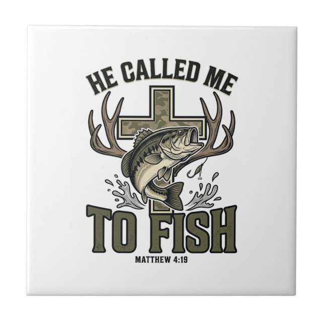 Christian Fishing Design He Called Me to Fish Ceramic Tile (Front)