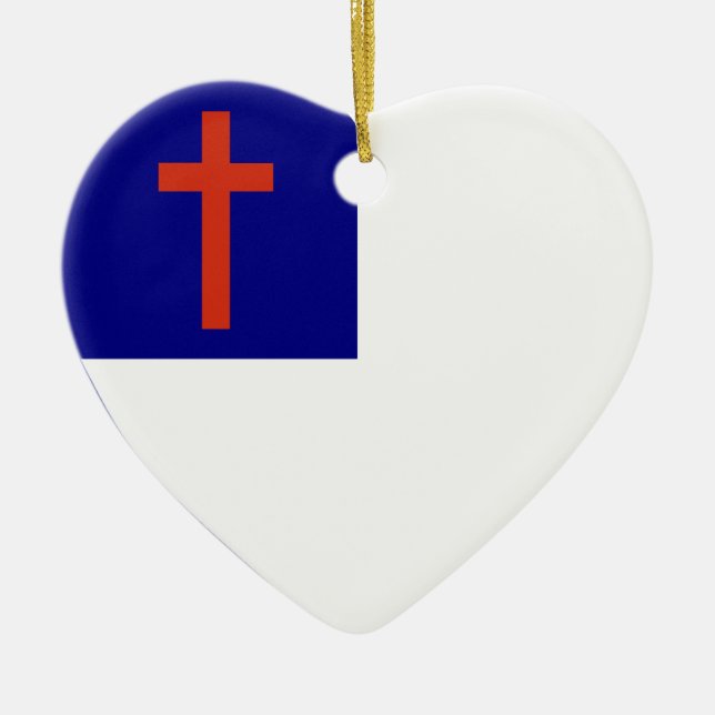 Christian Flag Heart Ceramic Tree Decoration (Front)