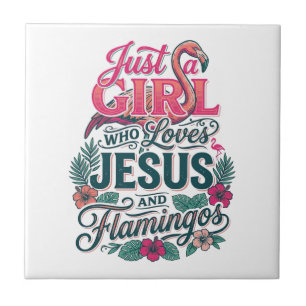 Christian Flamingo Girl Vintage Ceramic Tile