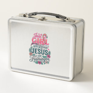 Christian Flamingo Girl Vintage Metal Lunch Box