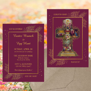 Christian Floral Cross Easter Brunch Egg Hunt Invitation