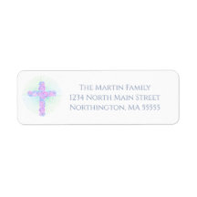 Christian Floral Cross Grey Script Return Address
