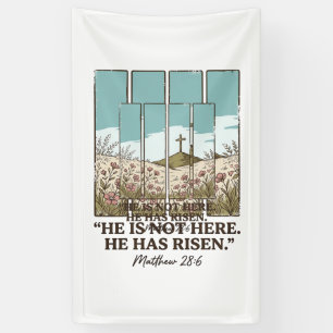 Christian Floral Cross Matthew 28_6 Vintage Banner