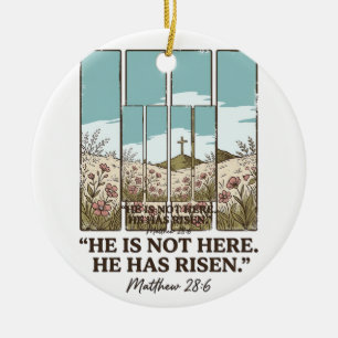 Christian Floral Cross Matthew 28_6 Vintage Ceramic Ornament