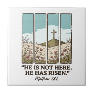 Christian Floral Cross Matthew 28_6 Vintage Ceramic Tile